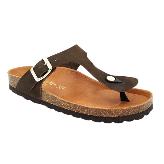Cosmos Comfort Mercury 6186716-32 Women's Leather Toe Post Slide On Mule Sandal Dark Brown
