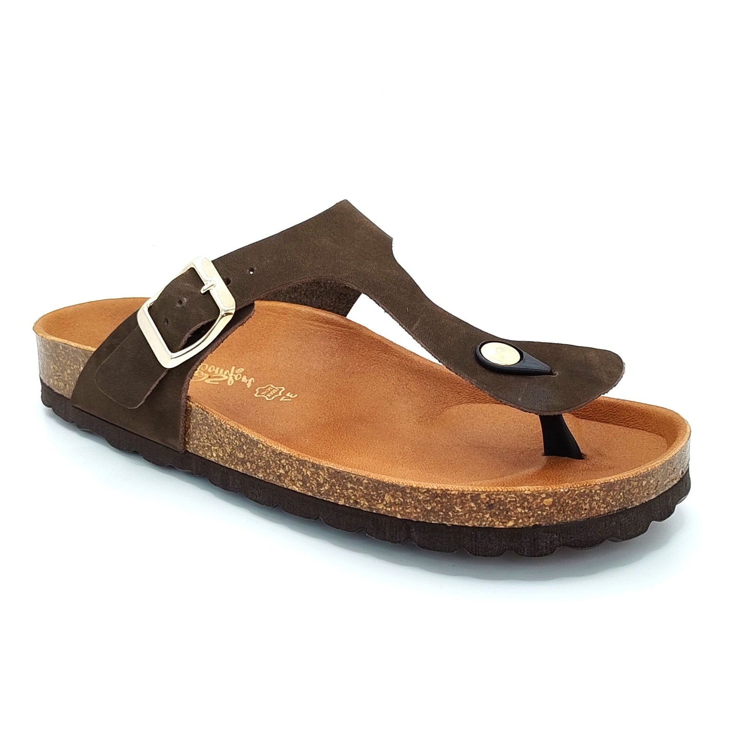 Cosmos Comfort Mercury 6186716-32 Women's Leather Toe Post Slide On Mule Sandal Dark Brown