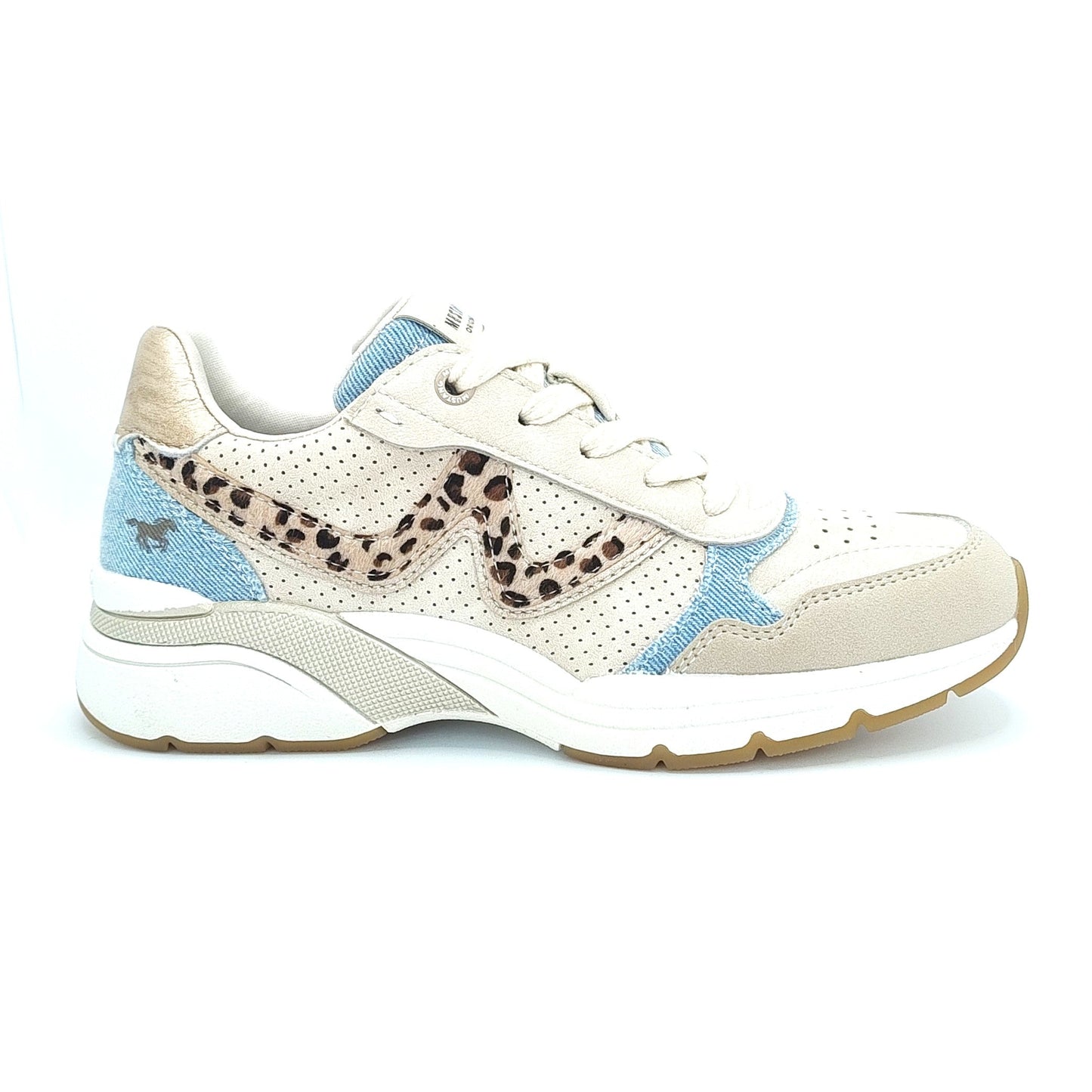 Mustang Dover 1512-302-488 Women's Lace Up Funky Retro Trainer Beige/Light Blue