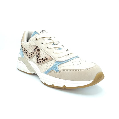 Mustang Dover 1512-302-488 Women's Lace Up Funky Retro Trainer Beige/Light Blue