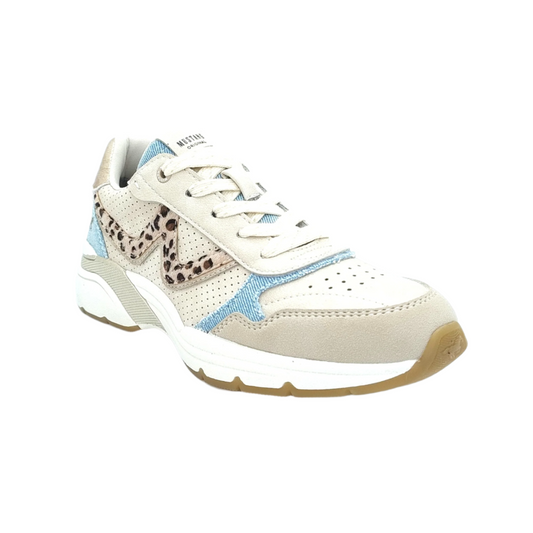 Mustang Dover 1512-302-488 Women's Lace Up Funky Retro Trainer Beige/Light Blue