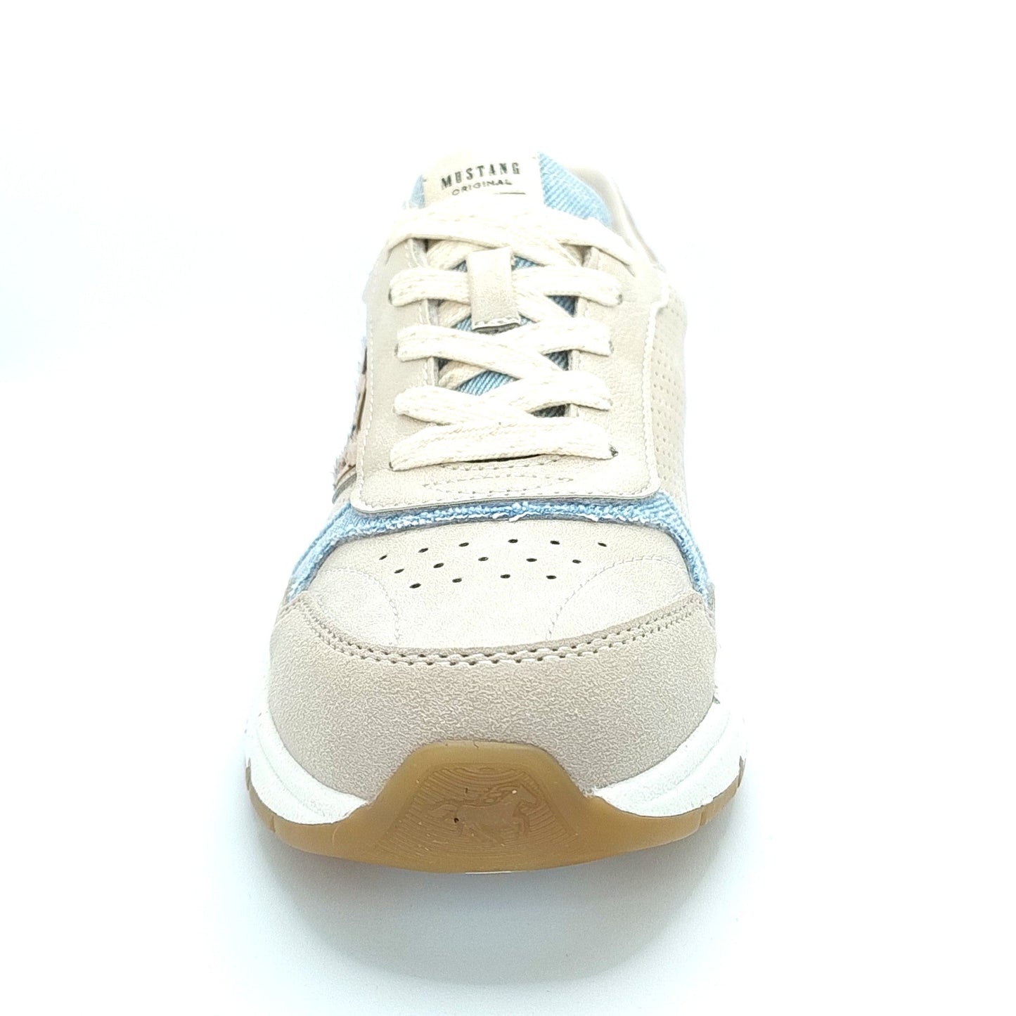Mustang Dover 1512-302-488 Women's Lace Up Funky Retro Trainer Beige/Light Blue