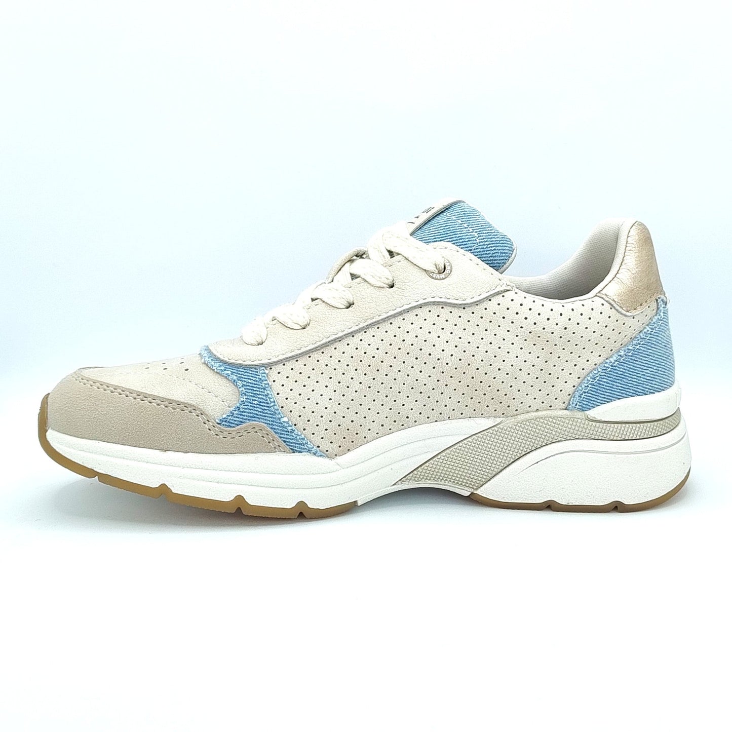 Mustang Dover 1512-302-488 Women's Lace Up Funky Retro Trainer Beige/Light Blue