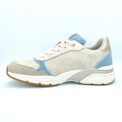 Mustang Dover 1512-302-488 Women's Lace Up Funky Retro Trainer Beige/Light Blue