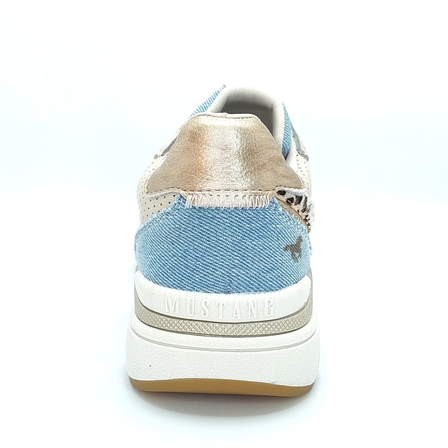 Mustang Dover 1512-302-488 Women's Lace Up Funky Retro Trainer Beige/Light Blue