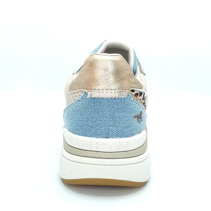 Mustang Dover 1512-302-488 Women's Lace Up Funky Retro Trainer Beige/Light Blue
