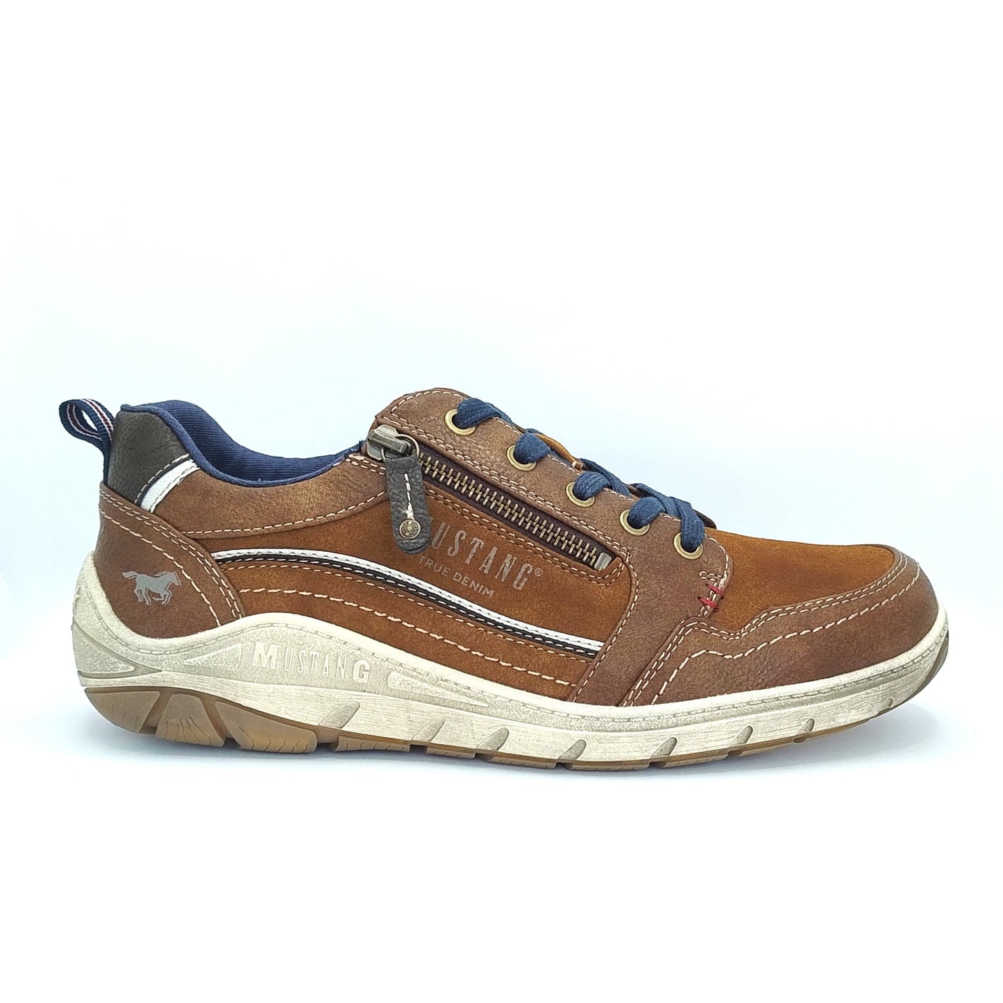 Mustang Carson 4160-302-301 Men's Lace & Zip Up Fashion Trainer Chestnut