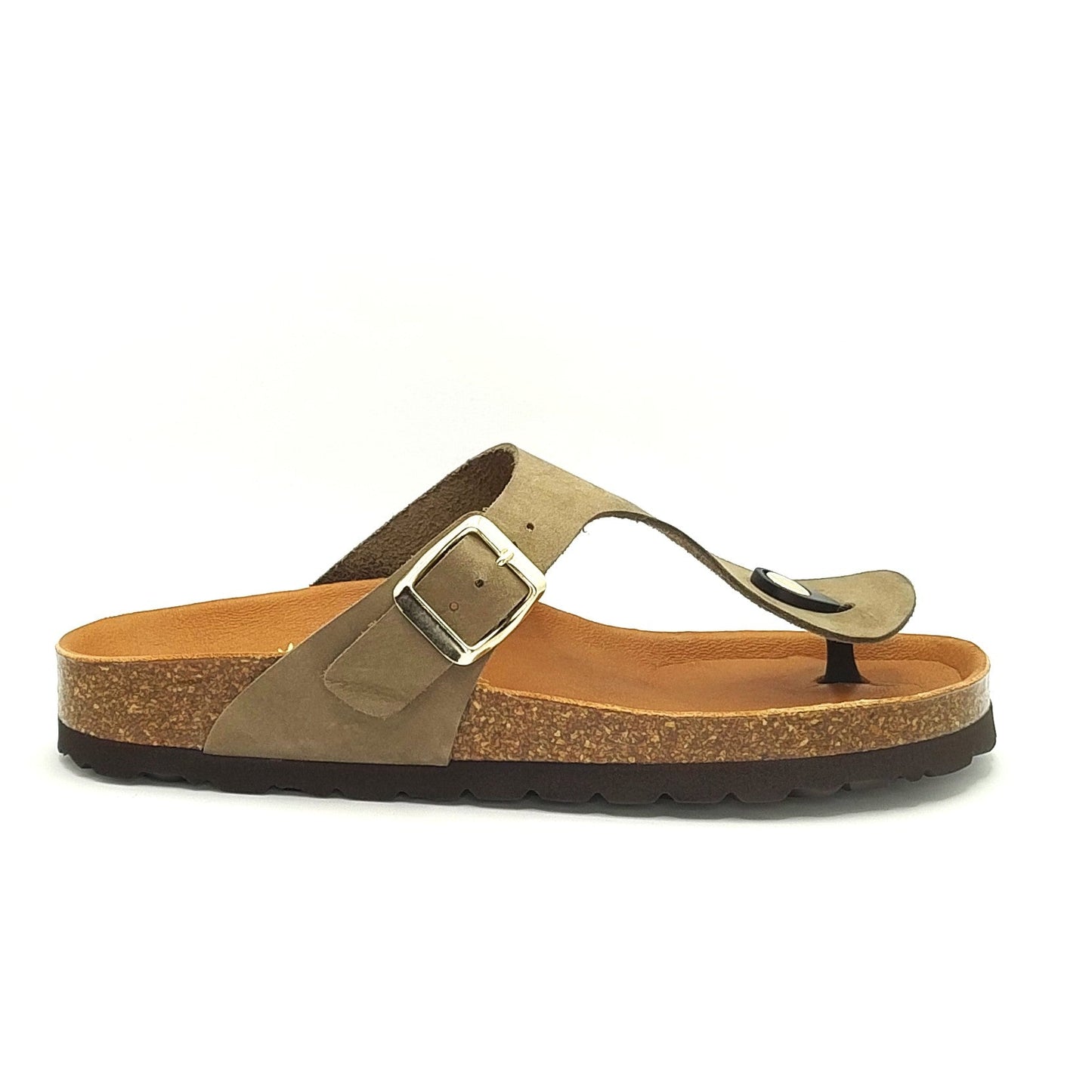 Cosmos Comfort Mercury 6186716-777 Women's Leather Toe Post Slide On Mule Sandal Khaki