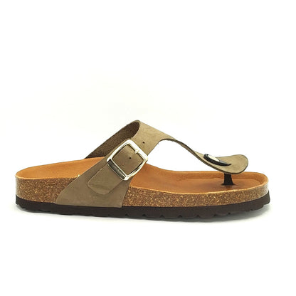 Cosmos Comfort Mercury 6186716-777 Women's Leather Toe Post Slide On Mule Sandal Khaki