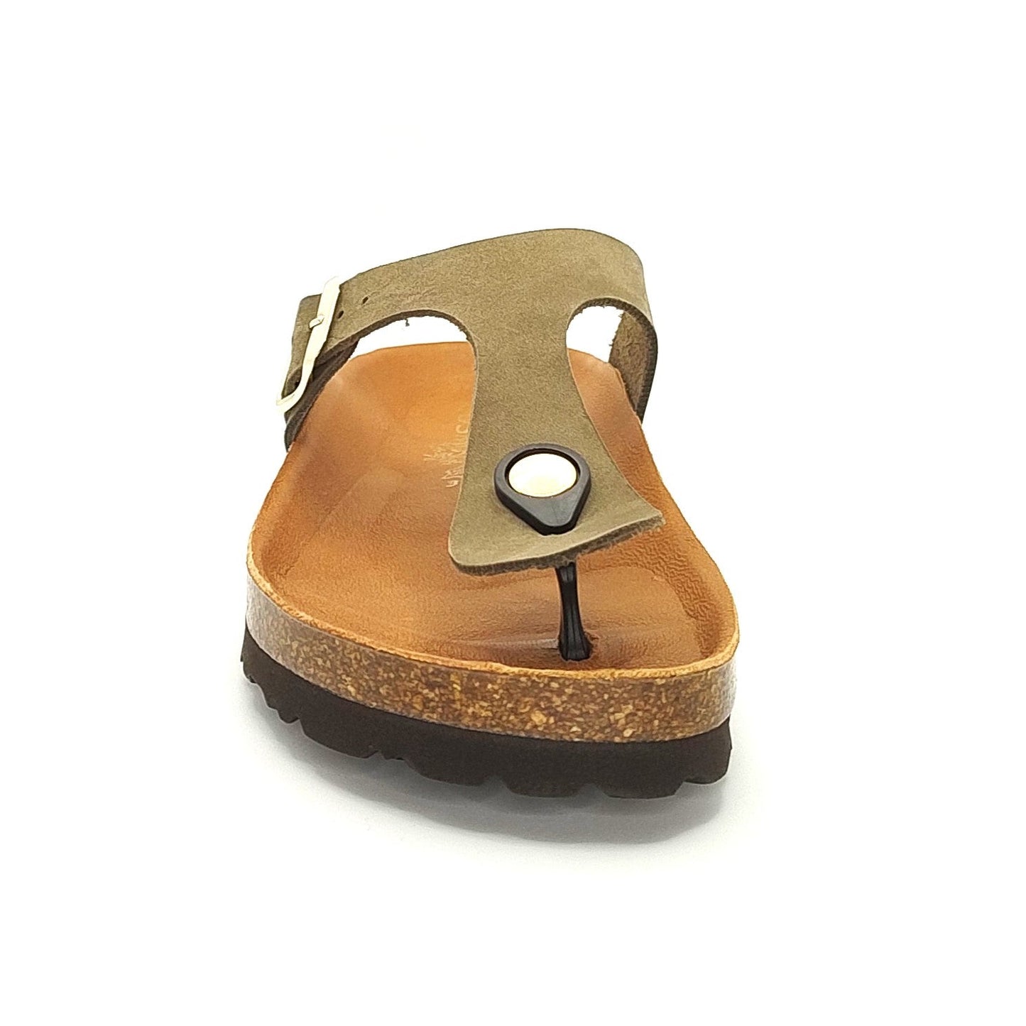 Cosmos Comfort Mercury 6186716-777 Women's Leather Toe Post Slide On Mule Sandal Khaki