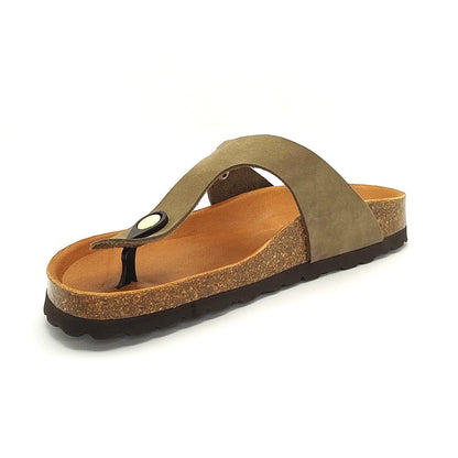 Cosmos Comfort Mercury 6186716-777 Women's Leather Toe Post Slide On Mule Sandal Khaki