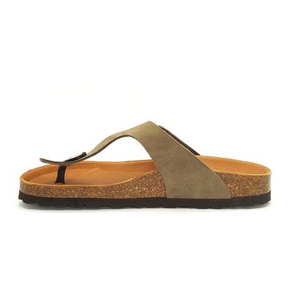 Cosmos Comfort Mercury 6186716-777 Women's Leather Toe Post Slide On Mule Sandal Khaki