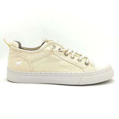 Mustang Florida 1376-308-243 Women's Elasticated Lace Canvas Pump Trainer Ivory
