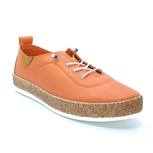 Lunar Evie Women's Leather Lace Up Plimsoll Orange