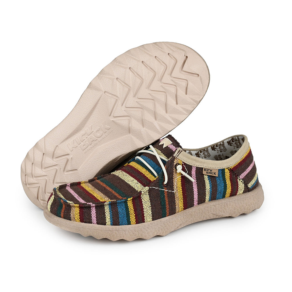 KickBack Lounger Men's Elasticated Lace Lightweight Slip On Shoe Allsorts Brown Stripe