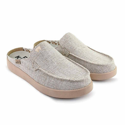 KickBack Barbeach Mule Weave Men's Lightweight Woven Canvas Slip On Shoe Oat