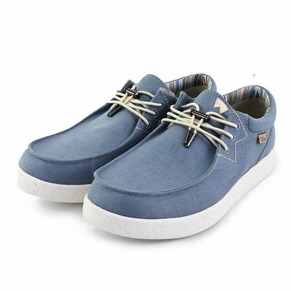 KickBack Haven Linen Men's Elasticated Lace Lightweight Slip On Shoe Light Blue