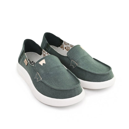 KickBack Rizzo Linen Women's Lightweight Slip On Shoe Dark Green