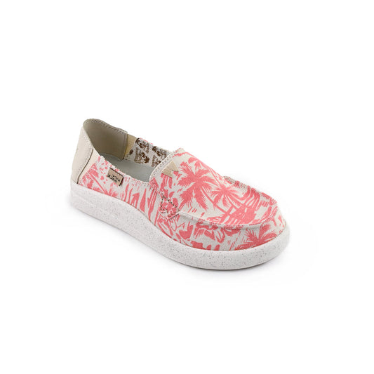 KickBack Rizzo Linen Women's Lightweight Slip On Shoe Pink Beach Print