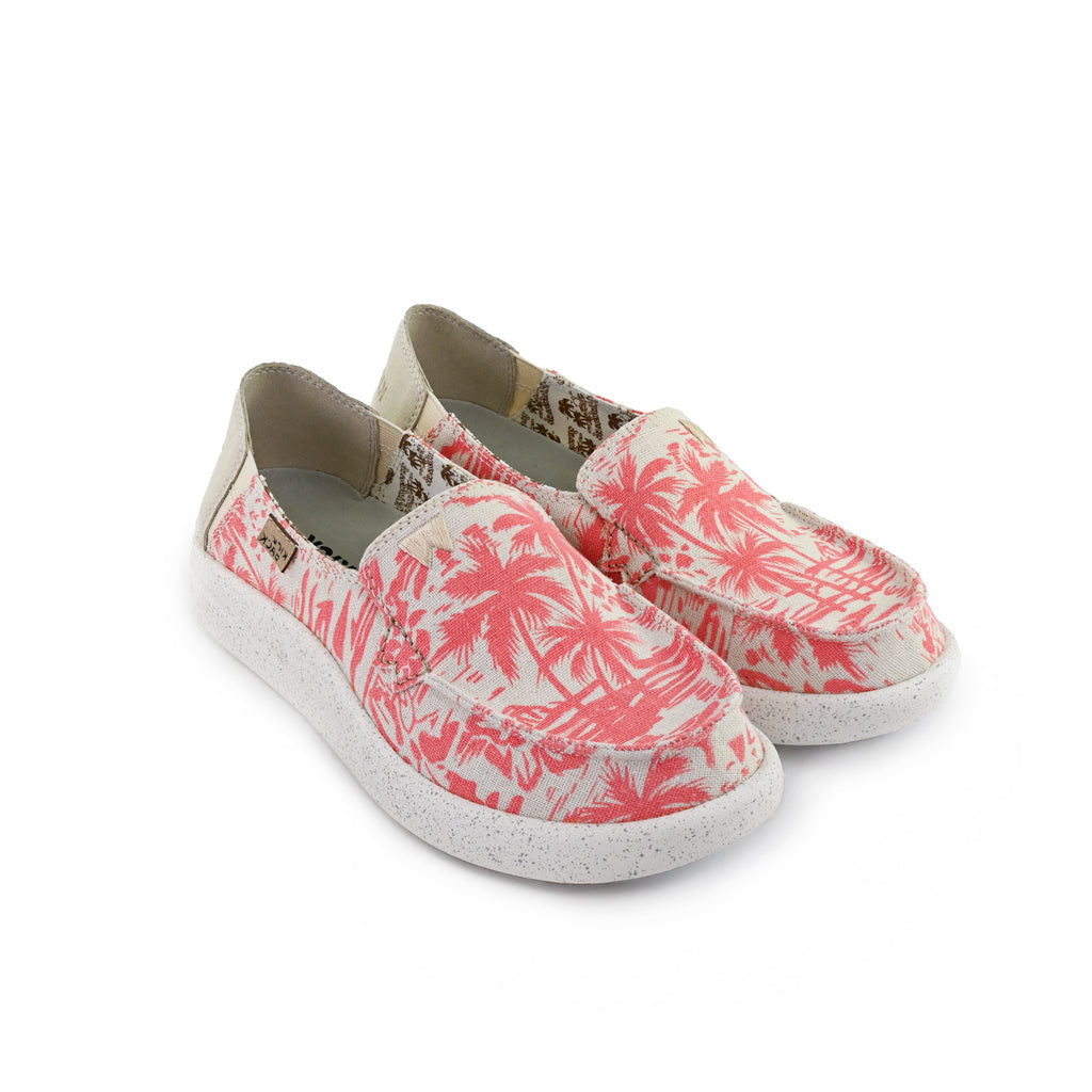 KickBack Rizzo Linen Women's Lightweight Slip On Shoe Pink Beach Print