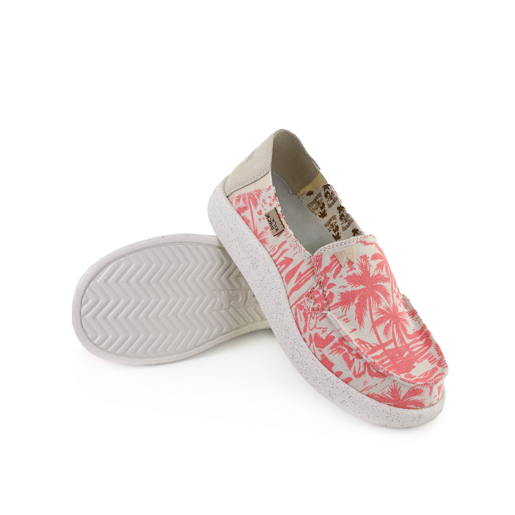 KickBack Rizzo Linen Women's Lightweight Slip On Shoe Pink Beach Print