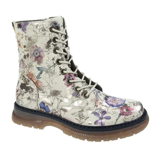 Cipriata Annetta Women's Lace/Zip Military Style Memory Foam Boot Light Grey Floral