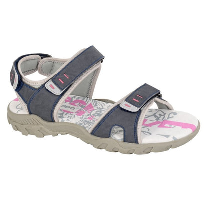 PDQ Ladies 3 Strap Touch Fastening Walking Sandal Navy Grey