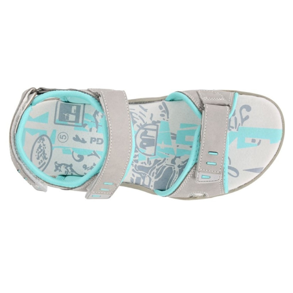 PDQ Ladies 3 Strap Touch Fastening Walking Sandal Grey Mint