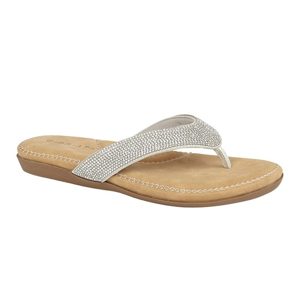 Cipriata Alcee Diamante Sparkle Jewel Padded Toe Post Silver