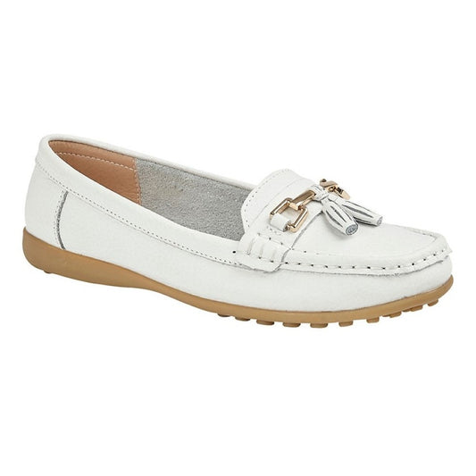 Boulevard Tassle Loafer Leather Slip On Moccasin White