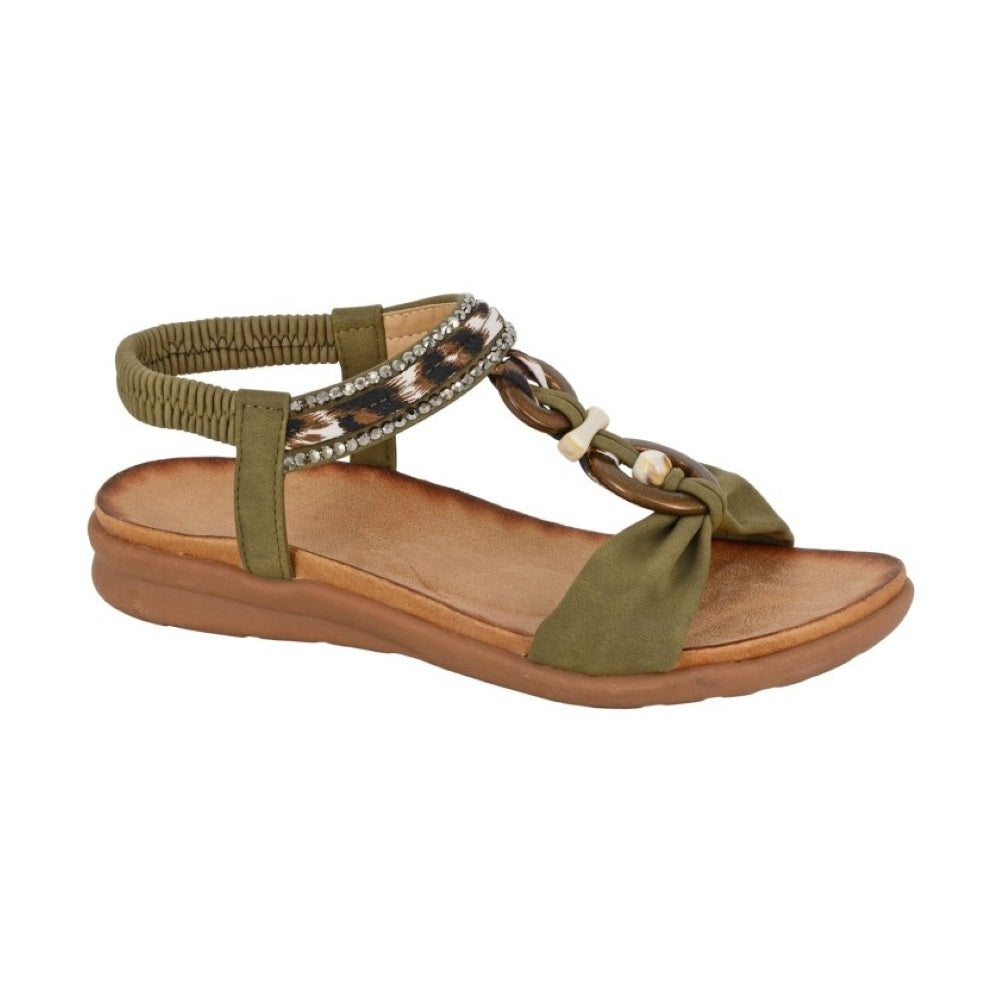 Cipriata Giovina Women's Bohemian Look Woven Strap Elasticated Slingback Sandal Khaki