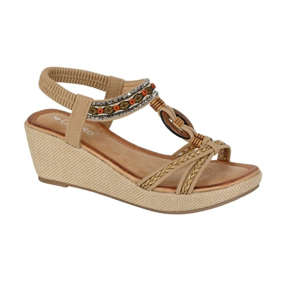 Cipriata Gioela Women's Beaded Wedge Sandal Beige