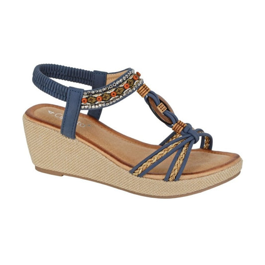 Cipriata Gioela Women's Beaded Wedge Sandal Navy