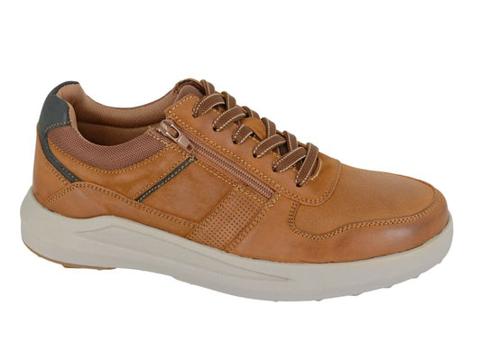 Route 21 Men's Leather 6 Eye Lace/Zip Up Casual Leisure Shoe Tan