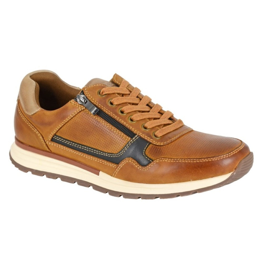 Route 21 Men's 6 Eye Casual Zip Up Leisure Trainer Leather Tan/Camel