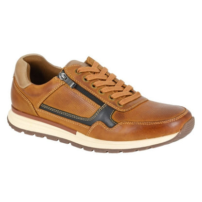 Route 21 Men's 6 Eye Casual Zip Up Leisure Trainer Leather Tan/Camel