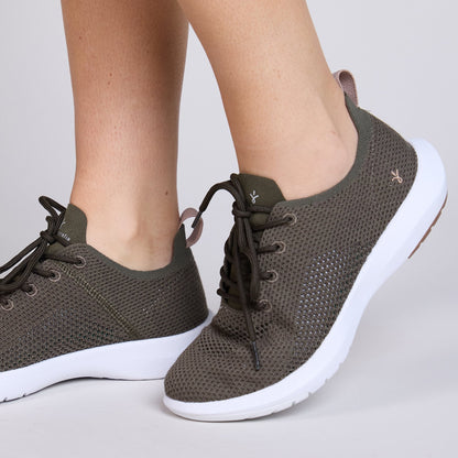 Emu Springbrook Women's Machine Washable Wool Blend Mesh Lightweight Lace Up Sneaker Dark Olive