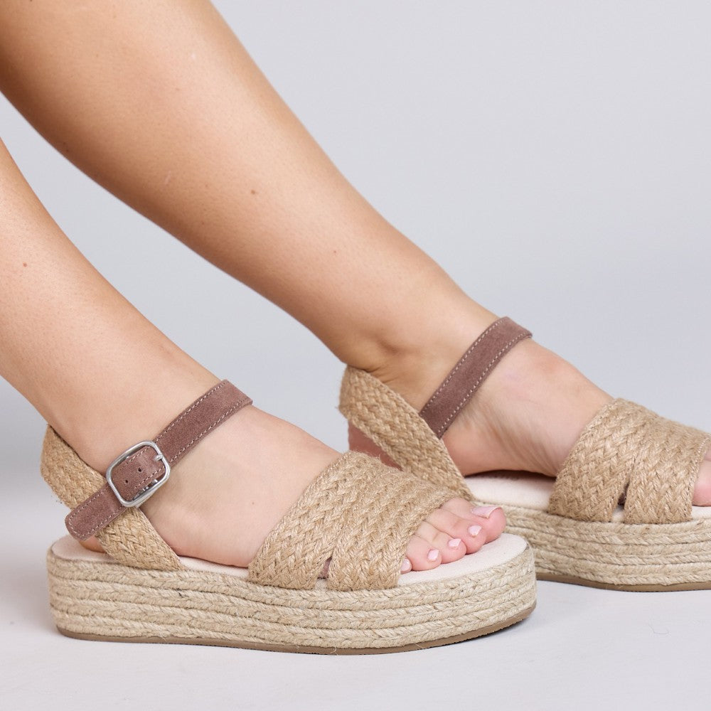 Emu Mackenzie Women's Espadrille Platform Ankle Buckle Sandal Natural