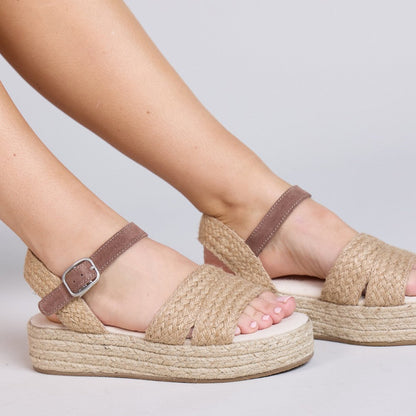 Emu Mackenzie Women's Espadrille Platform Ankle Buckle Sandal Natural