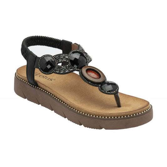 Lotus Alcina Women's Slingback Beaded Toe Post Sandal Black