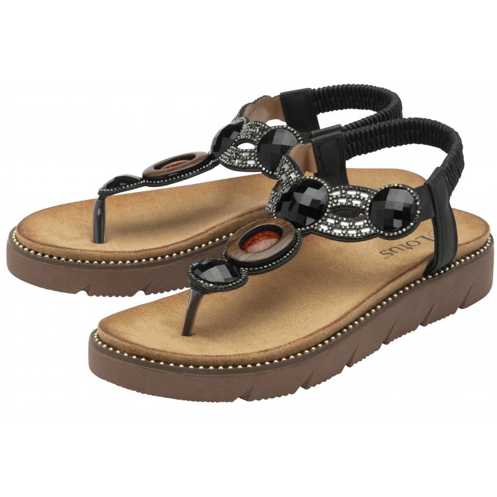 Lotus Alcina Women's Slingback Beaded Toe Post Sandal Black