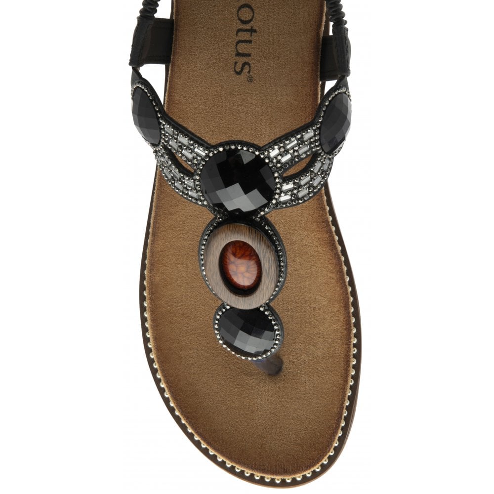 Lotus Alcina Women's Slingback Beaded Toe Post Sandal Black