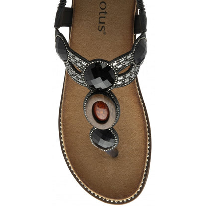 Lotus Alcina Women's Slingback Beaded Toe Post Sandal Black