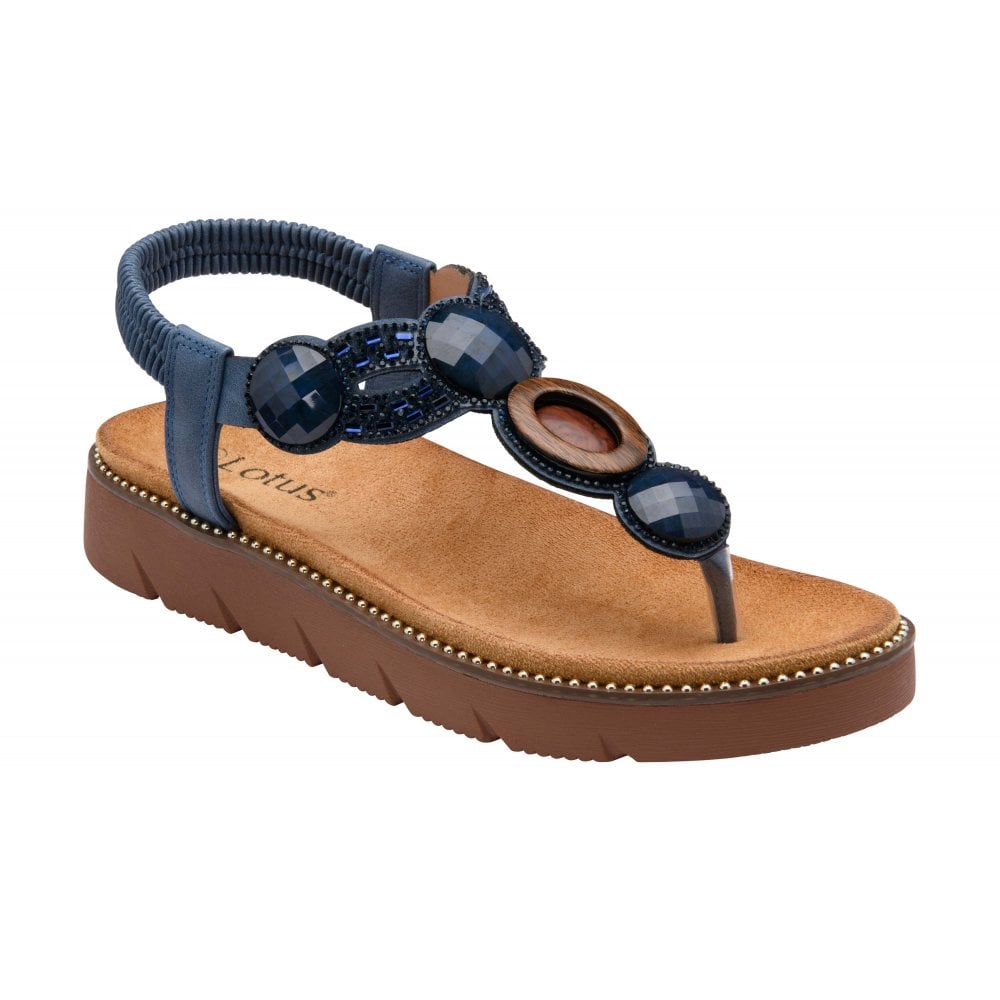 Lotus Alcina Women's Slingback Beaded Toe Post Sandal Navy