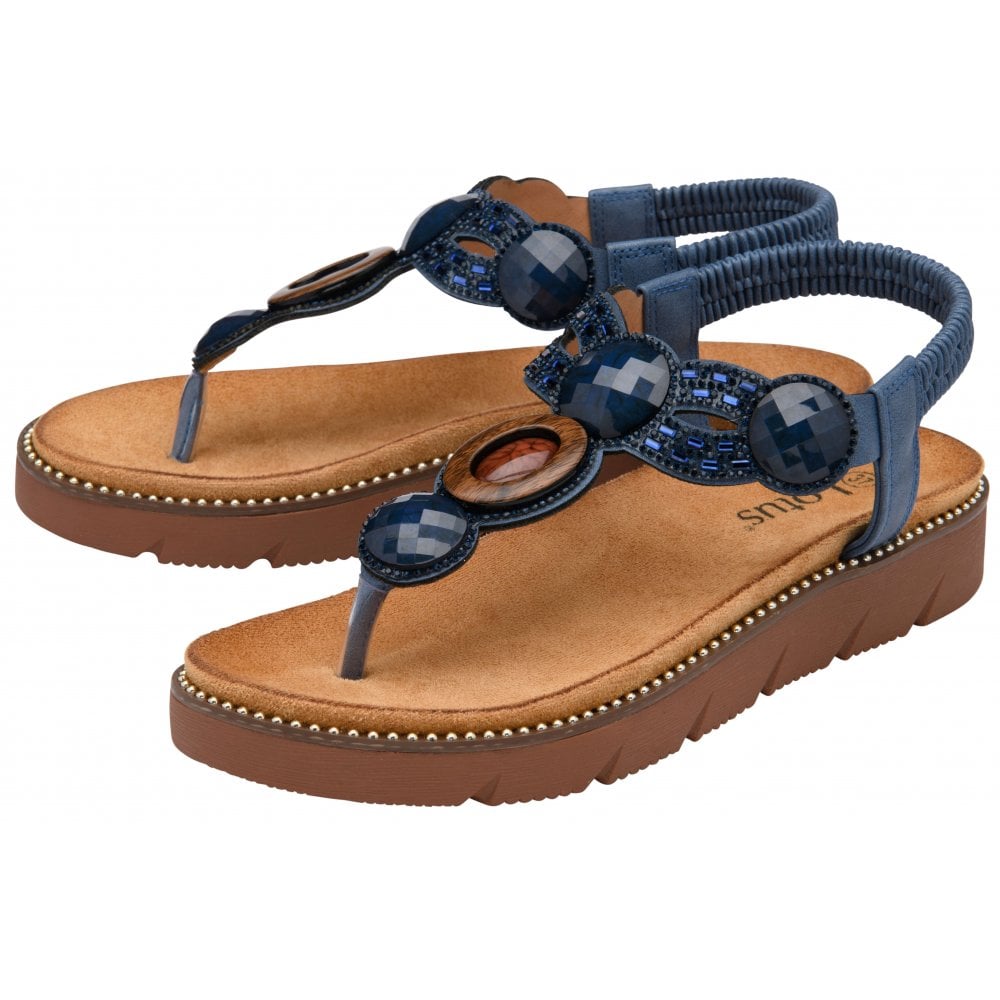 Lotus Alcina Women's Slingback Beaded Toe Post Sandal Navy