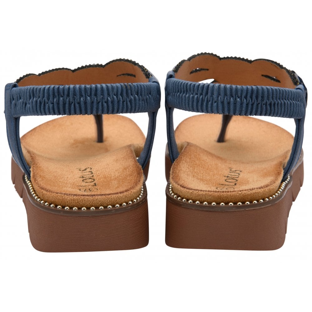 Lotus Alcina Women's Slingback Beaded Toe Post Sandal Navy
