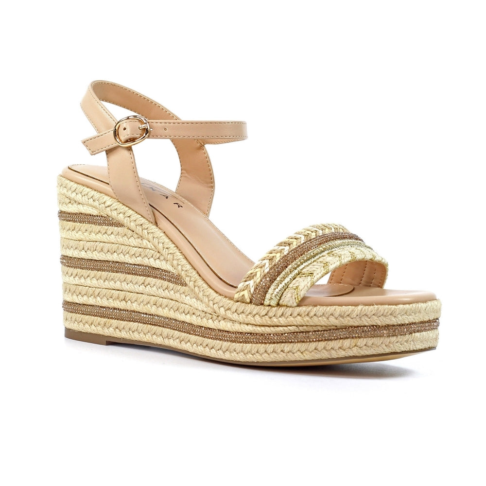 Lunar Amanda Women's Chunky Summer Rope Wedge Sandal Beige