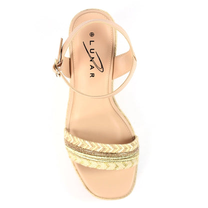 Lunar Amanda Women's Chunky Summer Rope Wedge Sandal Beige