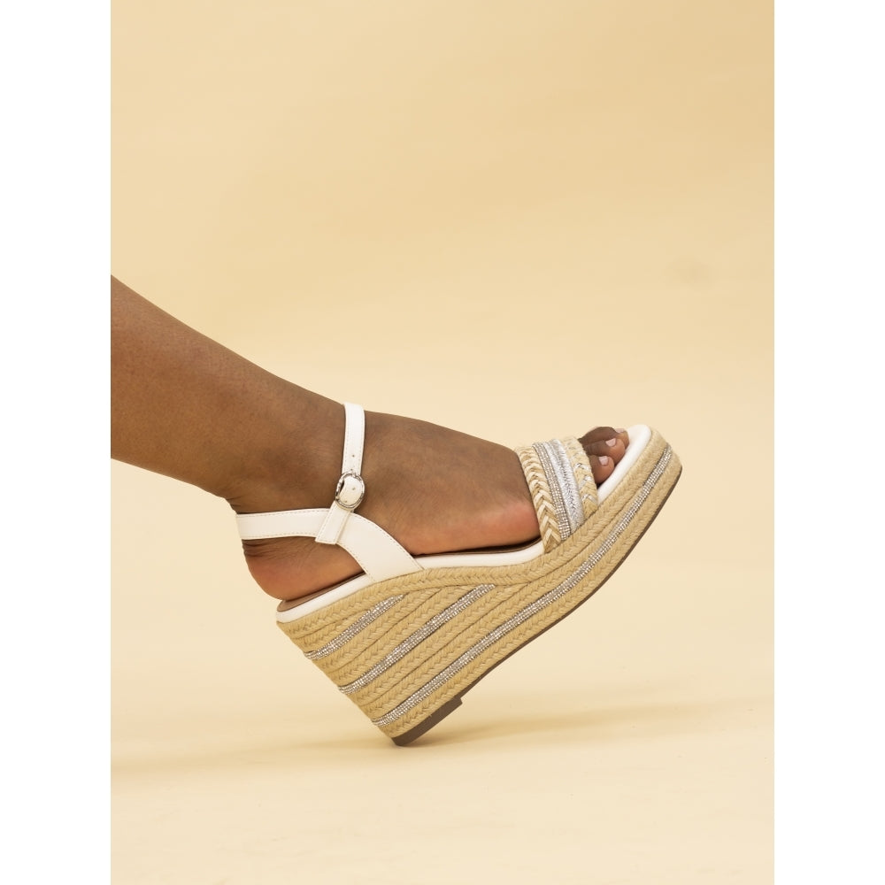 Lunar Amanda Women's Chunky Summer Rope Wedge Sandal White