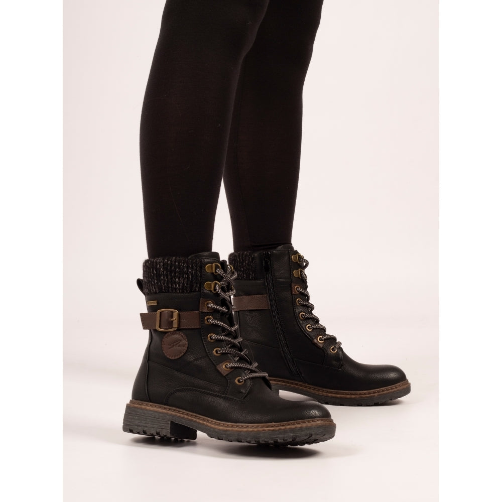 Lunar Annabelle Women's Combat Style Waterproof Ankle Boot Black